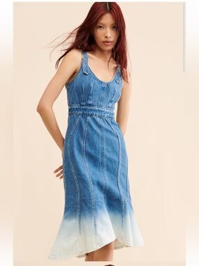 Amanda Uprichard Raisa Denim Dress Ombre Midi Anthropologie NWT Size S
